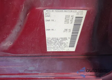 2015 Nissan Altima 2.5 S from USA, damaged, VIN 1N4AL3AP1FN877381